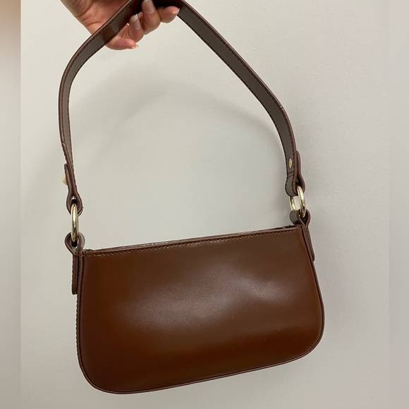 ASOS Handbags - ASOS Leather 90s shoulder Bag Handbag Purse Rectangle Chocolate Brown Gold NWT